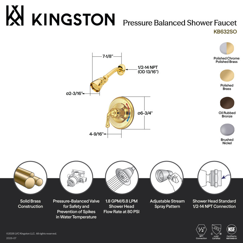 Kingston Brass Magellan Single-Handle Pressure Balanced Shower Faucet, Brushed Nickel