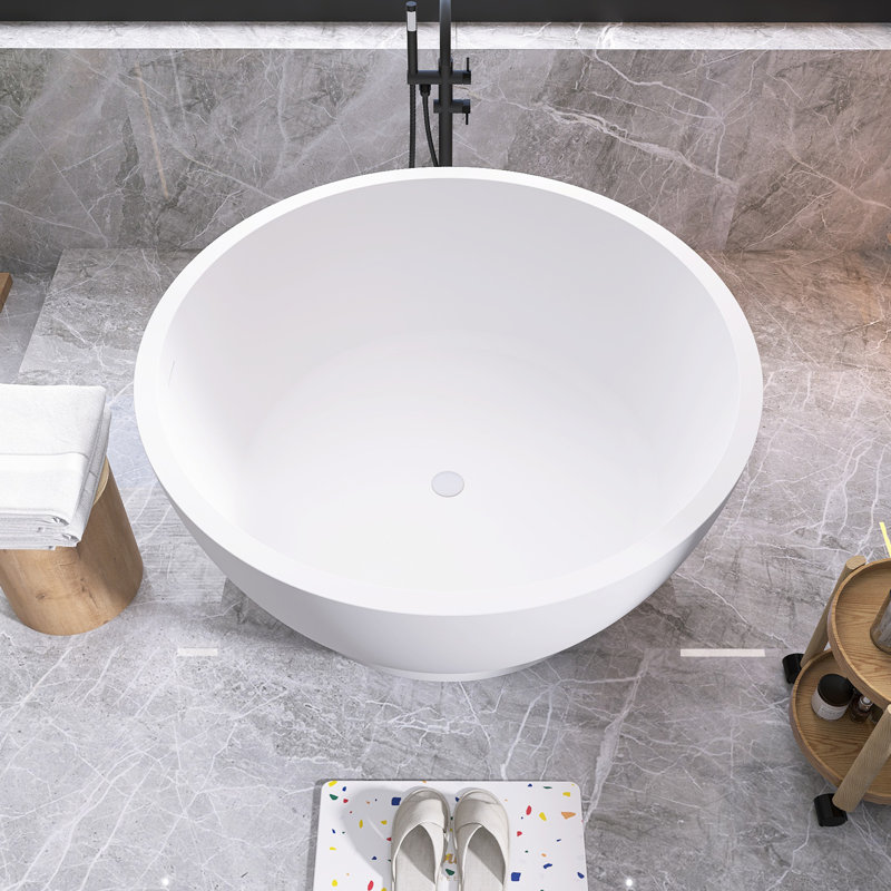 Baignoire de trempage autoportante à surface solide pour salle de bain, blanc mat