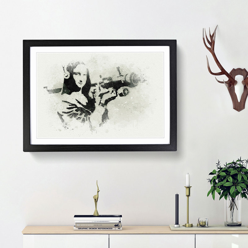 Mona Lisa by Banksy - Picture Frame Graphic Art Print on MDF, 48cm H x 65cm W x 2cm D, Black Framed