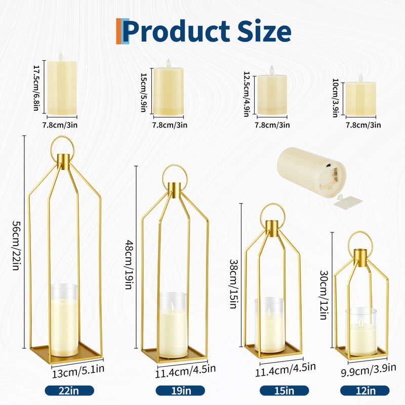 Metal Candelabra with Candle Included, 56cm H x 13cm W x 13cm D, Gold