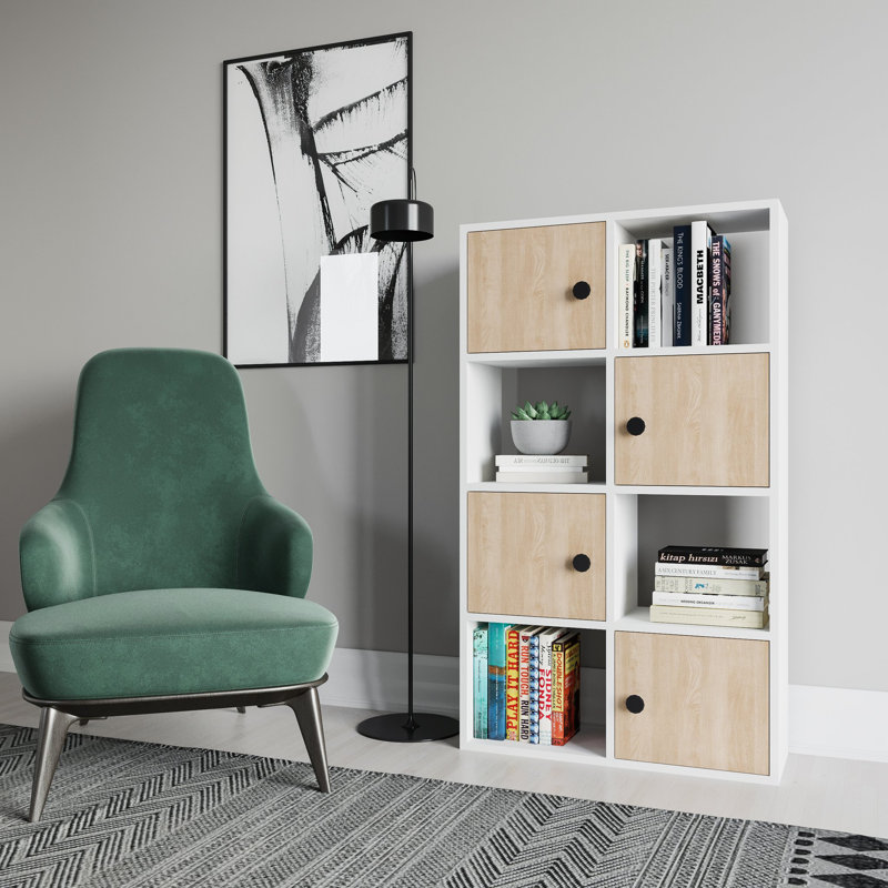 Najmin Storage Bookcase, White/Oak, (4 Shelves) 49"H x 28"W x 10"D