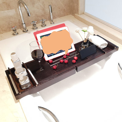 Plateau de baignoire en bois pour salle de bain luxueuse, plateau de bain extensible en teck de qualité supérieure, accessoires de bain réglables pour baignoire, comme pendaison de crémaillère unique, cadeau des Fêtes, anniversaire