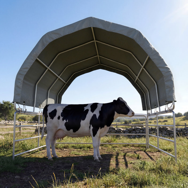 Horse Stall Canopy Waterproof UV Treated Cover Rustproof Steel Frame, Silver