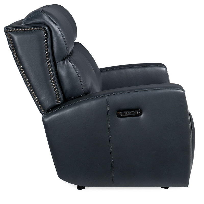 MS 58.5" Genuine Leather Square Arm Reclining Sofa, Genuine Leather Black