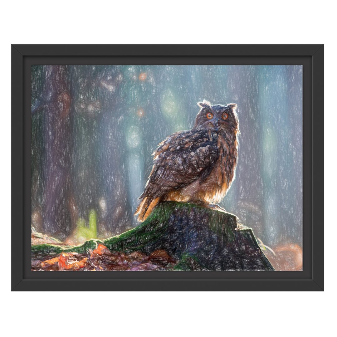 Gerahmter Fotodruck An Owl on a Tree Trunk