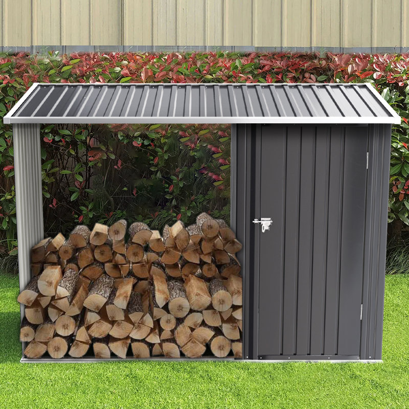 Ami-Lou 8Ft. W X 3 Ft. D Metal Flat Tool Shed, Black