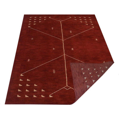 Hand Knotted Loom Wool Eco-Friendly Area Rugs  - Rectangle, Red Color, Geometric Design, High Pile Thick Handmade Anti Skid Area Rugs for Living Room, Bed Room
