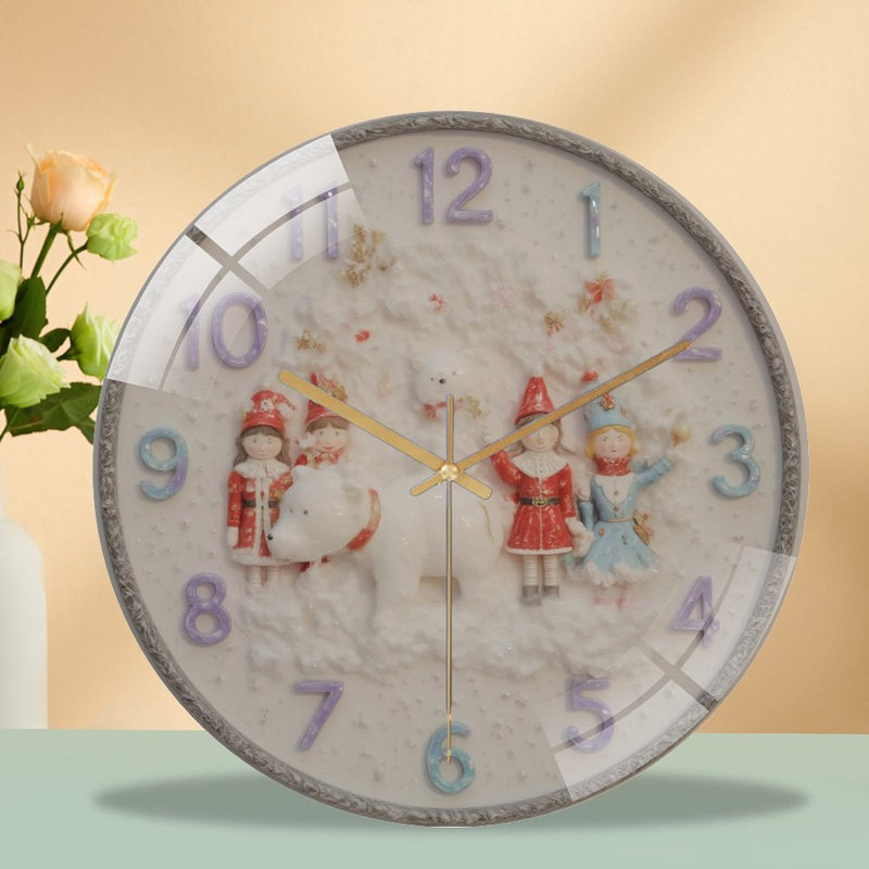 Horloge-chiffres-avec-hiver-scène artistique - horloge murale moderne en verre 12 po