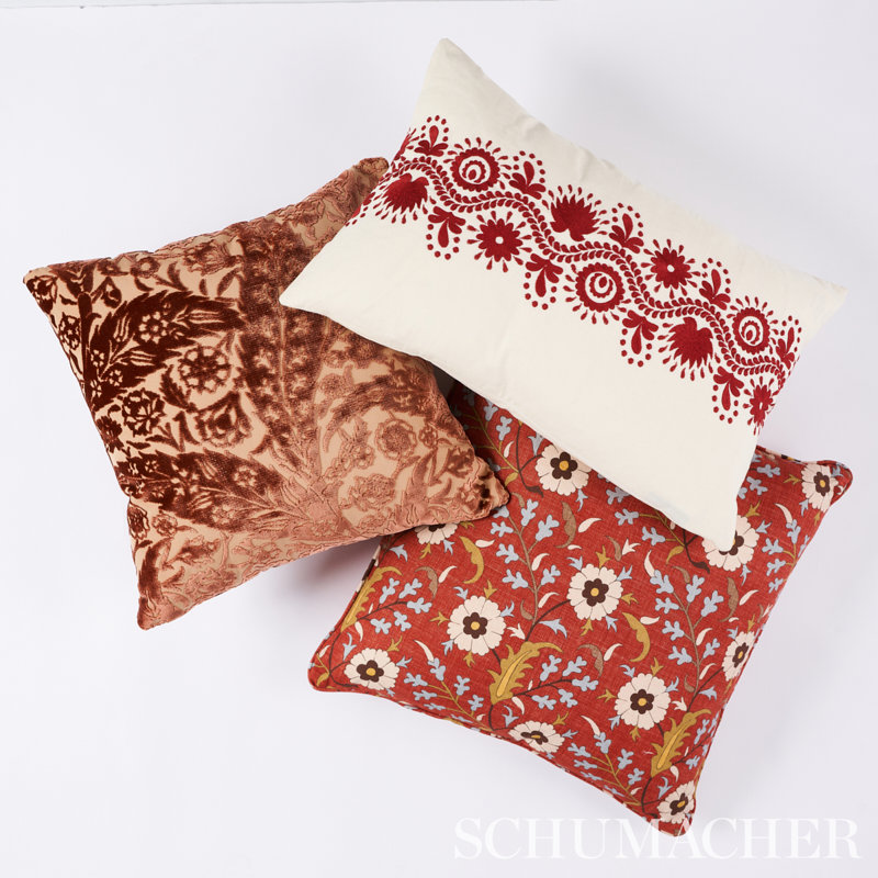 Saz Paisley Silk Velvet Fabric, Terracotta