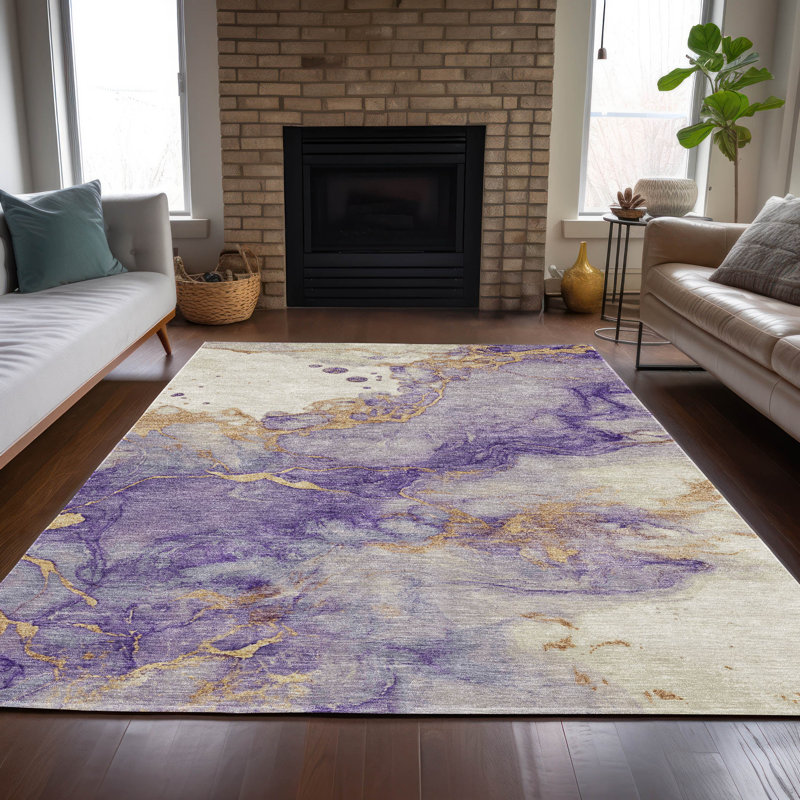 Tapis mauve lavable à la machine intérieur / extérieur Xhevrie, Rectangulaire 8 pi x 10 pi