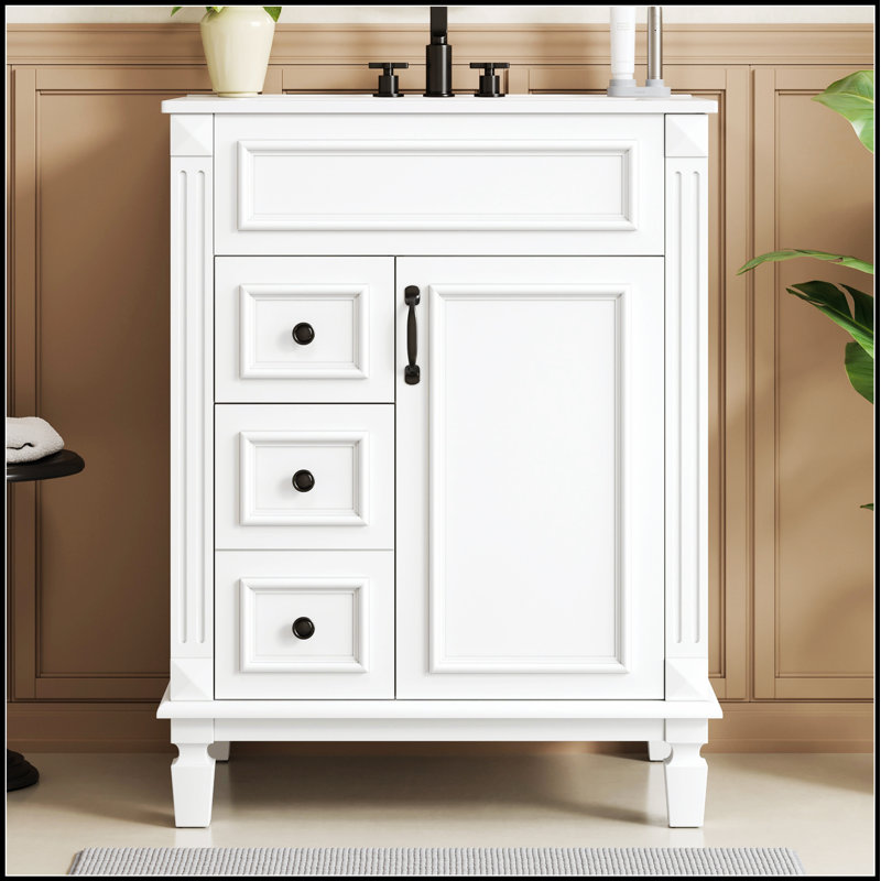 Meuble-lavabo de 24 pouces avec lavabo en céramique, conception compacte et rangement intelligent pour les espaces modernes et traditionnels
