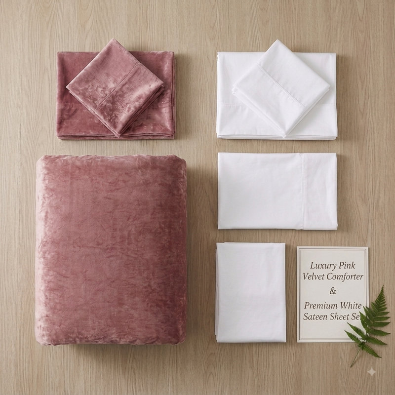 Ensemble de couette en velours de luxe 9 pièces - Rose King, Très grand lit