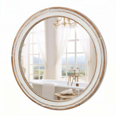 Wooden Farmhouse Round Wall Mirror