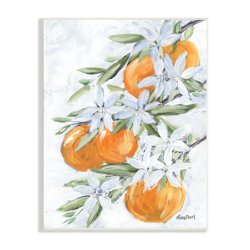 «Lush Orange Tree Flower Blossoms» par Roey Ebert - Peinture, H 19 po x l 13 po x P 0,5 po, Plaque murale