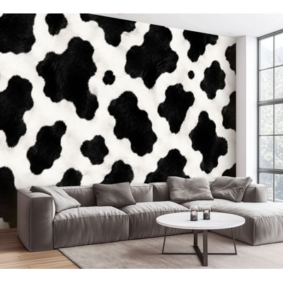 Wall Mural Peel and Stick Wallpaper Animal seamless Cow hide Animal skin black spots white Mammals Self-Adhesive Removable Contact Paper Wall Decor for Living Room Bedroom 100"H x 144"W