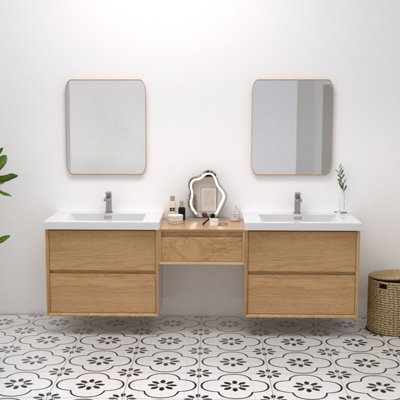 Mellani 84 Inch Floating Bathroom Vanity & Makeup Table Set