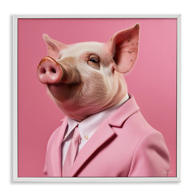 Az-151, cadre cochon rose de Roozbeh, Giclée encadrée blanc bord de mer, H 24 po x l 24 po x P 1,5 po