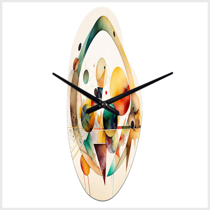 Art géométrique multicolore aquarelle IV - horloge murale asymétrique, Médium