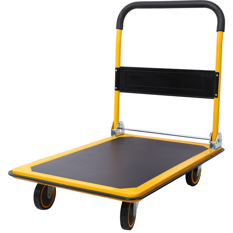 Chariot à plateforme pliable à pousser 660 lb Capacité de poids en noir et jaune, Jaune, H 34,2 po x l 35,8 po x P 24 po