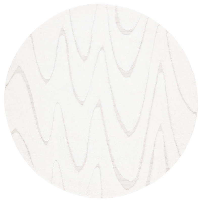 Martinique Solid Color Handmade Flatweave Wool/Cotton Area Rug in Ivory/Beige, Round 6'