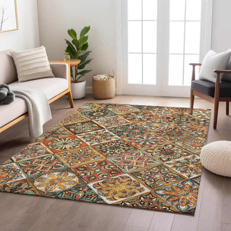 Machine Washable Indoor/Outdoor Boruta ACN2256 Panels Rug, Rectangle 5 pi x 7 pi 6 po