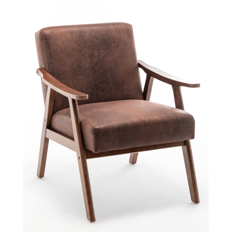 Chaise d'appoint Mid-Century moderne, microfibre brune pour chaise de chambre à coucher confortable, microfibre, structure en bois massif