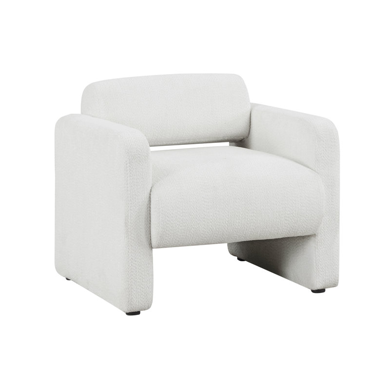 White Boucle Upholstered Barrel Accent Chair with Wood Frame
