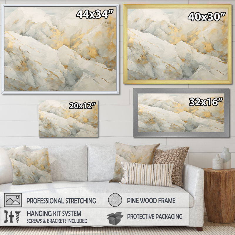 Art sur pierre de glacier beige et doré II - reproductions d'art abstrait, Toile tendue, H 30 po x l 40 po