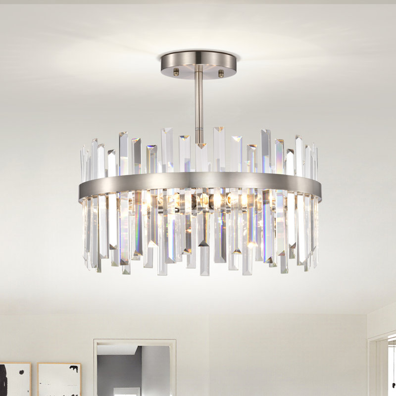 Casandra 5-Light Drum Crystal Glass Flush Mount - Satin Nickel