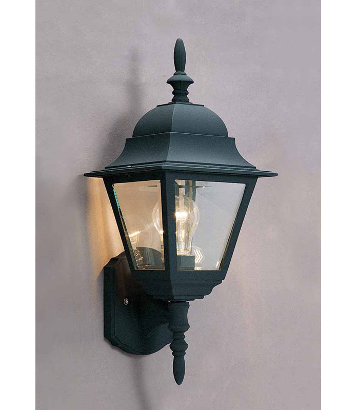 1-Light Outdoor Black Cast Aluminum Wall Mount Wall Sconce Coach Light with Clear Beveled Glass