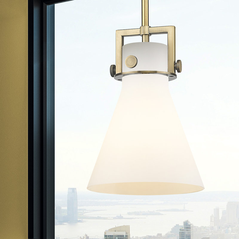 Luminaire suspendu avec tige 30 po Coterie, Laiton brossé, Blanc mat, H 11,38 po x l 8 po x P 8 po