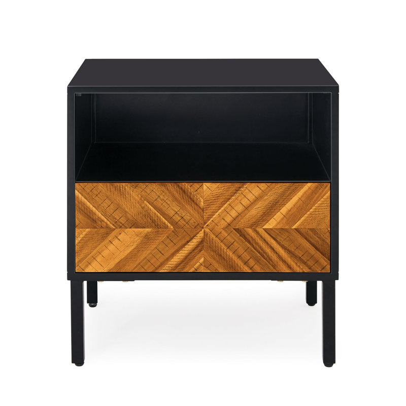 Table de chevet, table de bout, table de chevet à motif à chevrons pour chambre rustique (brun doré rustique)