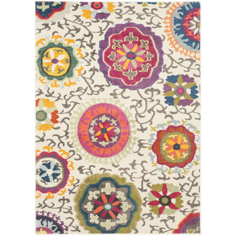 Hertzler Floral Multicoloured Area Rug, Rectangle 3' x 5'