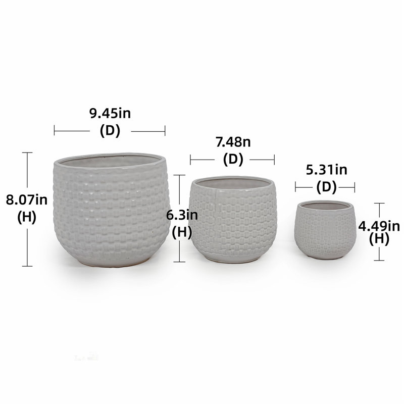 Élégant pot de fleurs en céramique rayé avec drainage, résistant au gel et aux intempéries pour une utilisation intérieure et extérieure