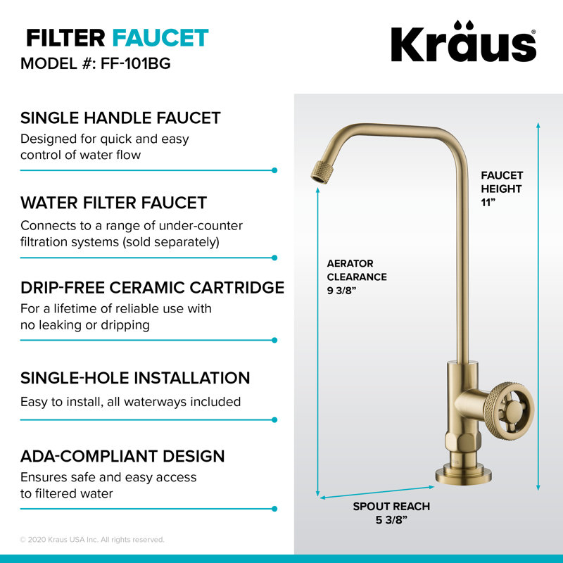 KRAUS Urbix Industrial Bridge Kitchen Faucet and Water Filter Faucet Combo, Brushed Gold