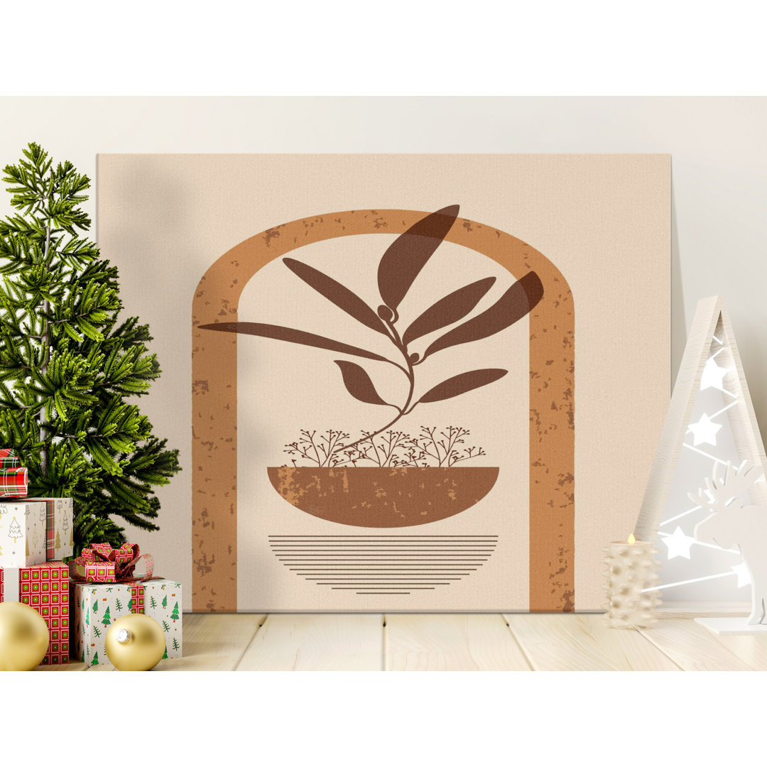 Boho Botanical Canvas Wall Art, Modern Arch Print, Gallery Wrapped Canvas, Ready to Hang, Plant Art, Abstract Leaves Print, Earth Tone Decor