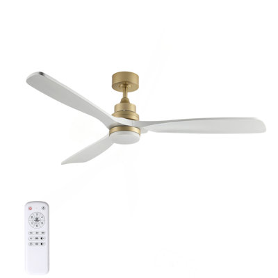 59.8 Inch Ceiling Fan with Light, 3 Solid Wood Blades,Remote Control,6-speed Reversible DC Motor for Living Room,Bed Room,Dining Room.