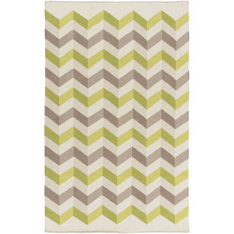 Tapis vert/beige/gris en laine handwoven Araliya