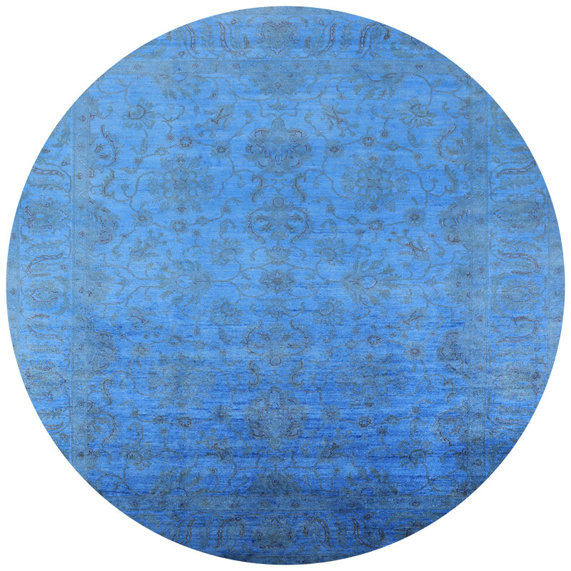 Tapis oriental bleu / gris Hysell, Rond 4 pi