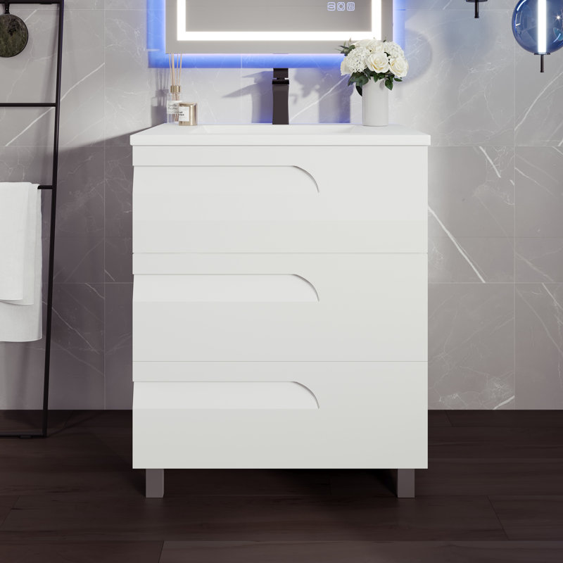 Meuble-lavabo l 18 po x P 18 po avec comptoir en porcelaine Alberthe, Blanc