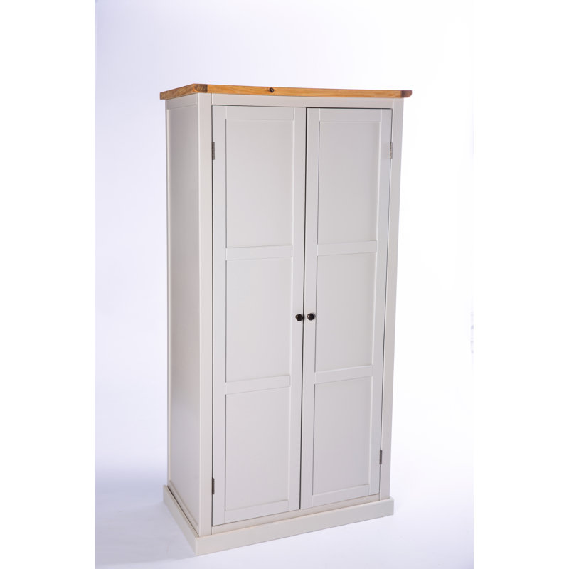 Engen 2 Door Solid + Manufactured Wood Wardrobe, Grey/Waxed/Grey, Black