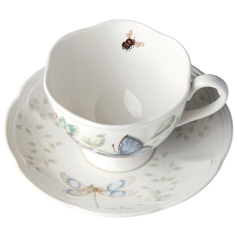 Lenox 812098 Butterfly Meadow 8 Oz. Butterfly Teacup and Saucer, White