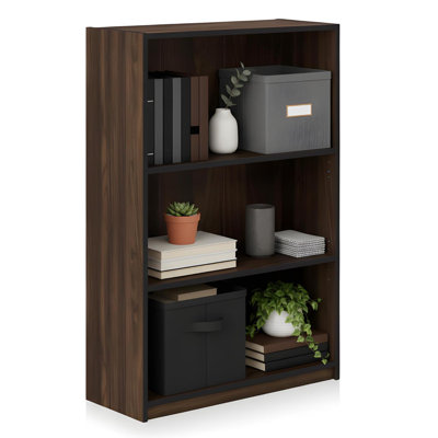 JAYA Simple Home 3-Tier Bookcase Columbia Walnut Adjustable Shelves Living Room Storage