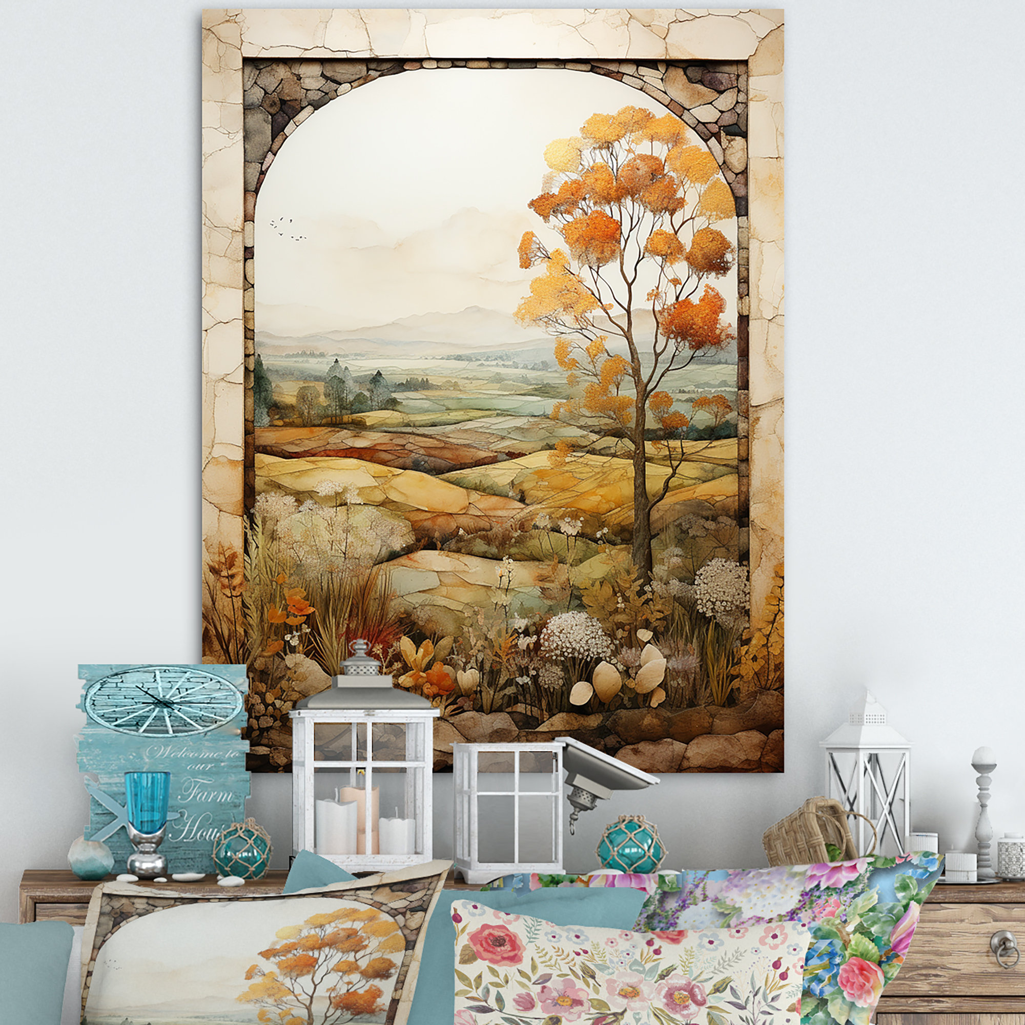 Lark Manor™ Green And Yellow Summer Meadow Windows View I - Meadow Wall ...