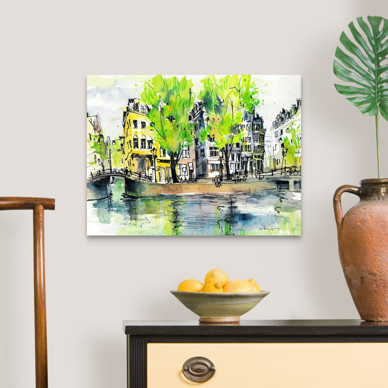 Reproduction d’art sur toile, "Amsterdam-Sinël canal" par Eleanor Doughty, H 18 po x l 24 po x 1,25 po, Toile tendue