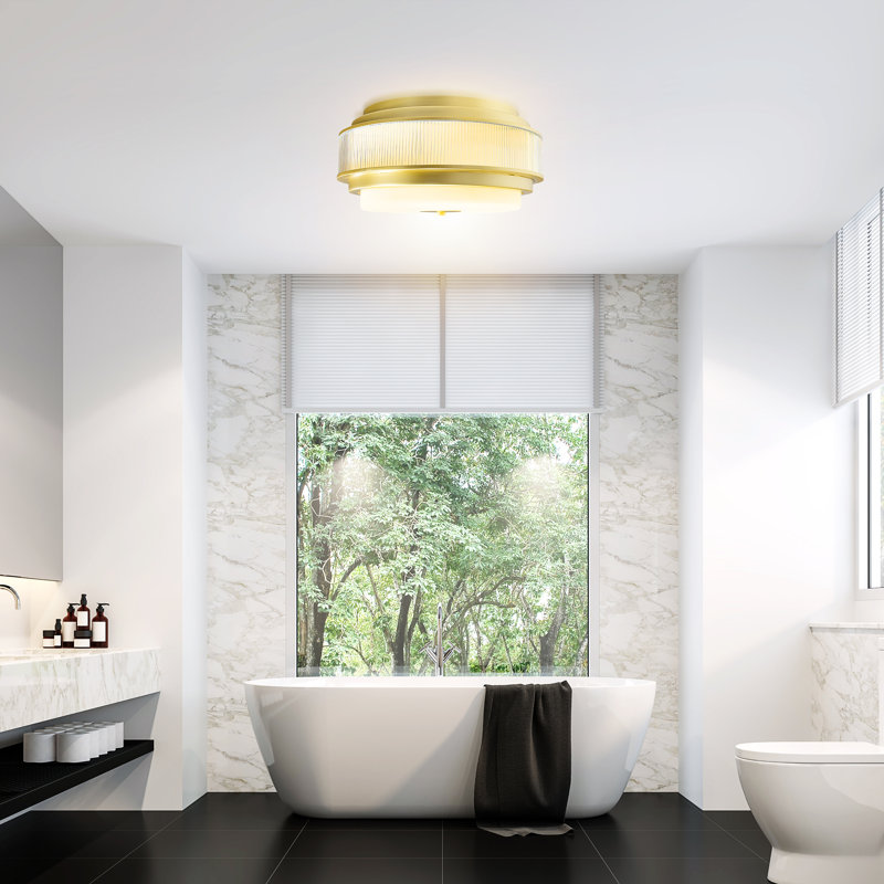 4 Light Satin Gold 18in Flush Mount Ceiling Light Fixture, Modern Round Ceiling Lamp with Frosted Glass Shade for Hallway, Bedroom, Kitchen, or Bathroom Lighting