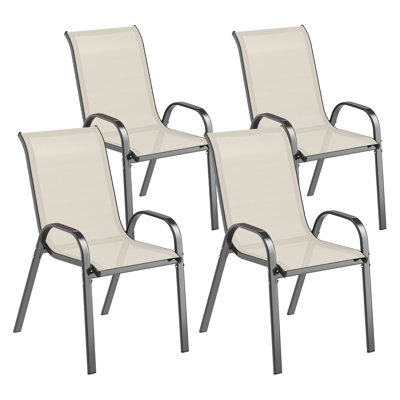 Outdoor Dining Chairs Set of 4, Stackable Patio Dining Chairs, High Back Outdoor Patio Chairs with Breathable Mesh Seat, Metal Frame for Garden Lawn B