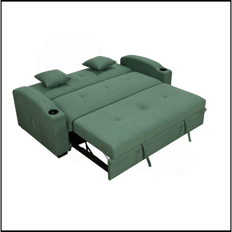 Canapé moderne convertible 75 po 3 en 1 avec lit escamotable pratique, dossier inclinable, porte-gobelets, coussins et poches, futon pour le salon