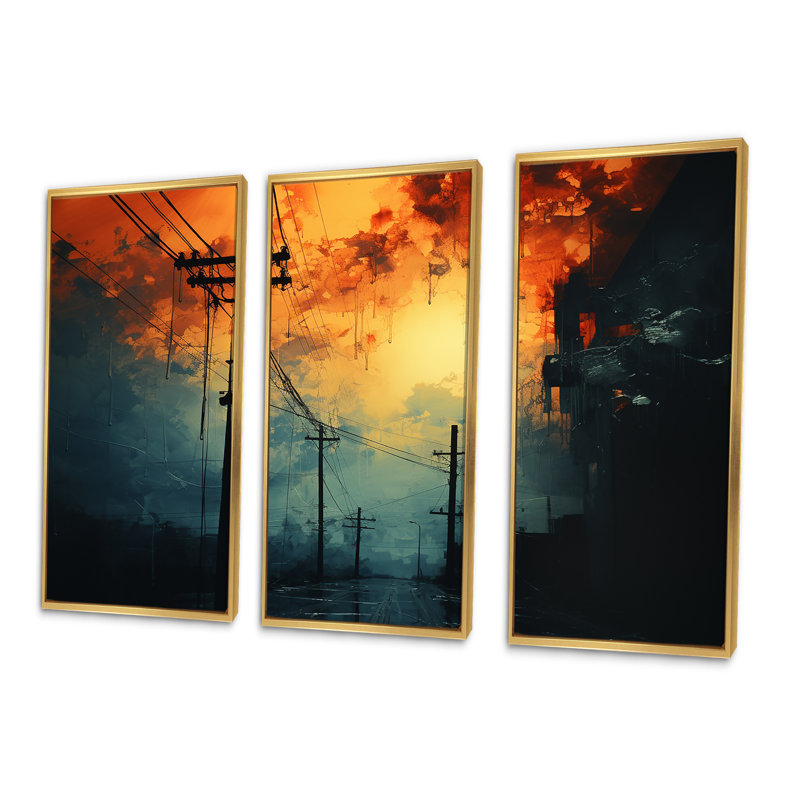 Azur artères de lignes électriques au coucher du soleil - ensemble de décoration murale lignes électriques