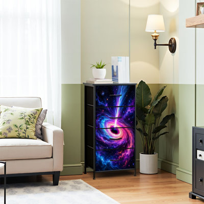 4 Drawer Dresser for Bedroom, Narrow Chest of Drawers, Wooden Top and Study Iron Frame 18"x37.5"-(WxH) - With Colorful Spiral Galaxy Vibrant Energy Jets Starfield Print